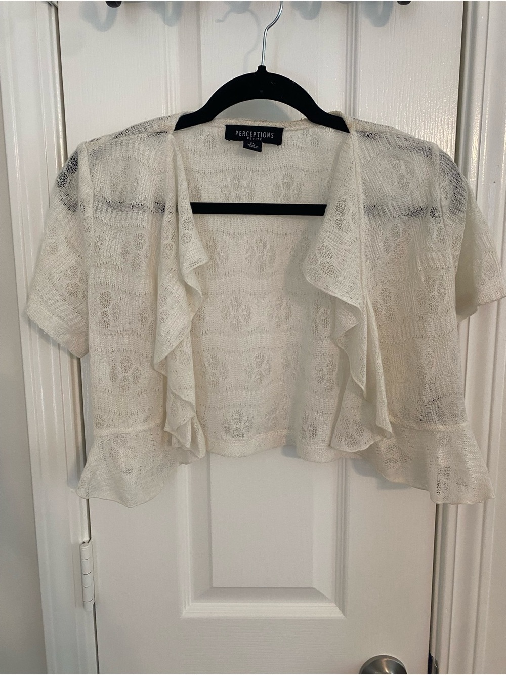 Perceptions Cream Lace Open-Front Short Sleeve Bolero